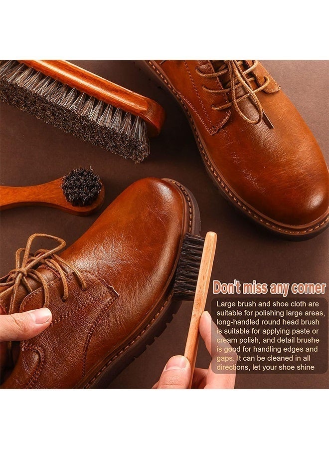 Bukela 4 Pcs Horsehair Shine Shoes Brush Kit Polish Dauber Applicators Cleaning Leather Shoes Boots Care Brushes Suede Cleaner Brush with Microfiber Shoe Cloth - Image 3