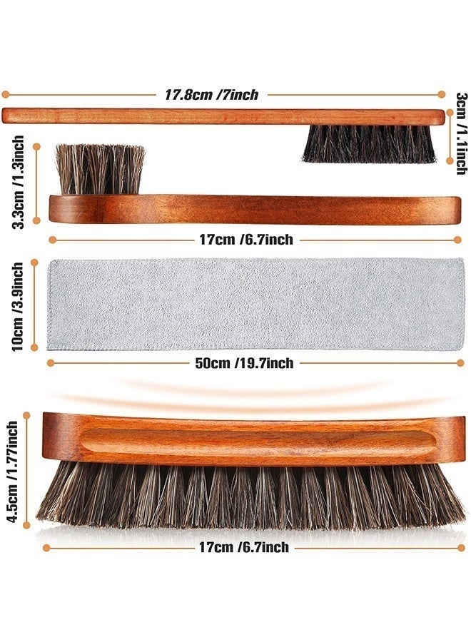 Bukela 4 Pcs Horsehair Shine Shoes Brush Kit Polish Dauber Applicators Cleaning Leather Shoes Boots Care Brushes Suede Cleaner Brush with Microfiber Shoe Cloth - Image 4