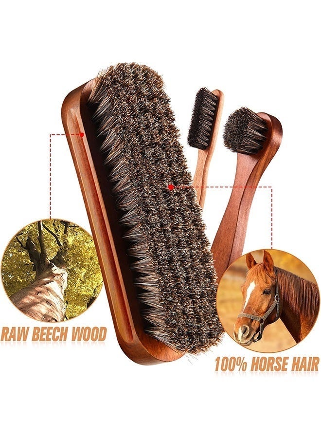 Bukela 4 Pcs Horsehair Shine Shoes Brush Kit Polish Dauber Applicators Cleaning Leather Shoes Boots Care Brushes Suede Cleaner Brush with Microfiber Shoe Cloth - Image 5