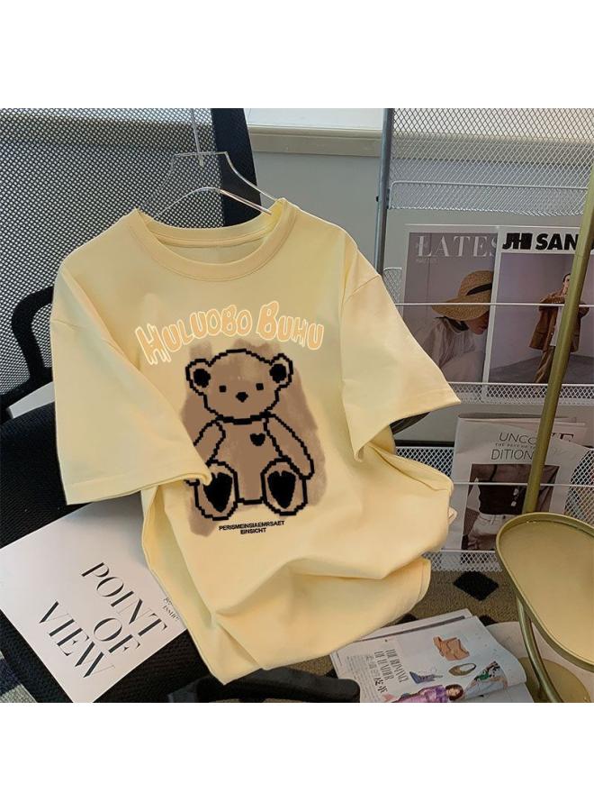 Song Feng Ya Bear Cotton 100 Short-sleeved T-shirt Women's Summer New Korean Style Loose All-match Large Size Slimming Top Trendy 
