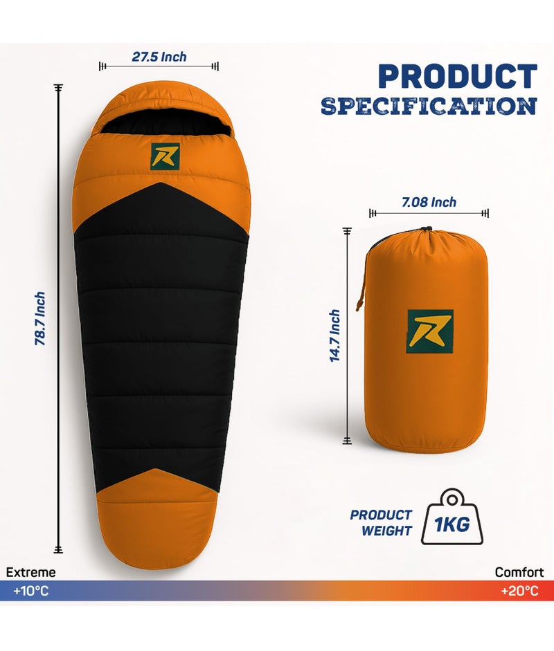 Rocksport Camplite +10°C to +20°C Mummy Shape Sleeping Bag for Camping, Hiking, Indoor & Outdoor, Warm Sleep Bag l Free Adventure Pass - Image 3