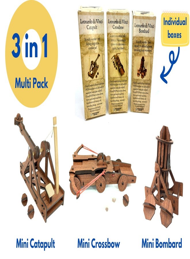 PATHFINDERS Leonardo Da Vinci weapons mini model kits catapult crossbow bombard set of 3 Engineering kits Educational Toys for Kids Science kit for Kids Age 8-10 10-12 stem Projects Wood Building Kits - Image 3