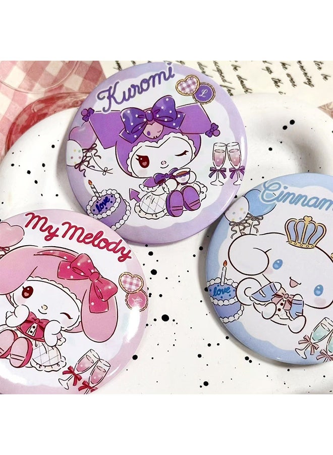 سانريو ٦ قطع من شارات أزرار سانريو، شارات دائرية معدنية، دبابيس صديقة للبيئة، للطلاب والأولاد والبنات، بتصاميم مرحة وأنيقة. - Image 2