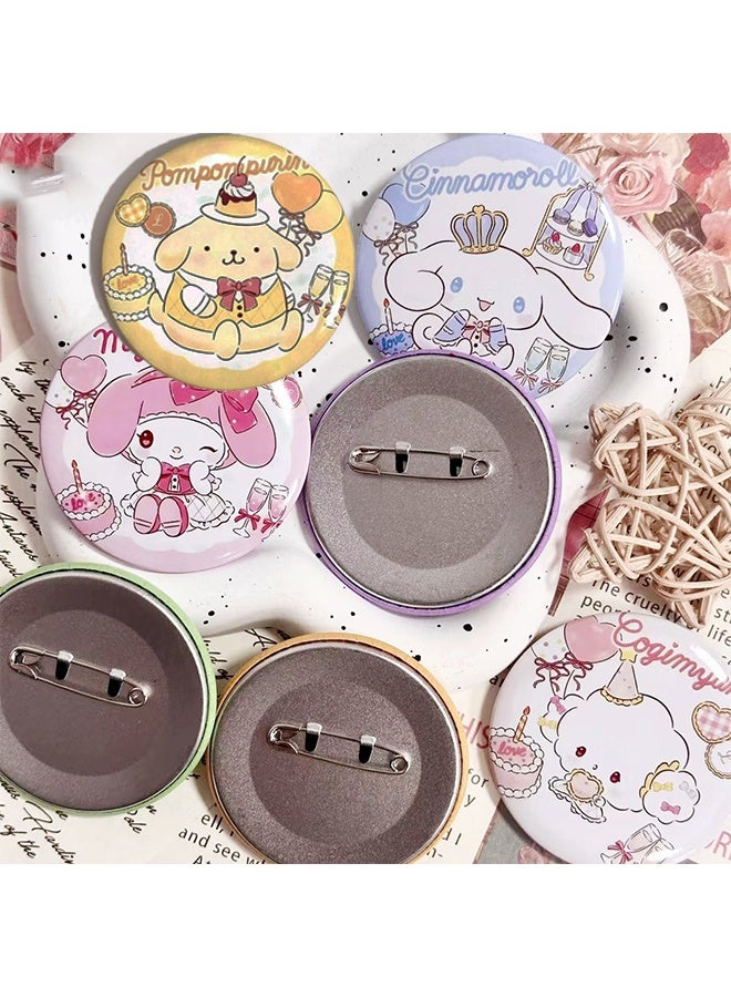 سانريو ٦ قطع من شارات أزرار سانريو، شارات دائرية معدنية، دبابيس صديقة للبيئة، للطلاب والأولاد والبنات، بتصاميم مرحة وأنيقة. - Image 3