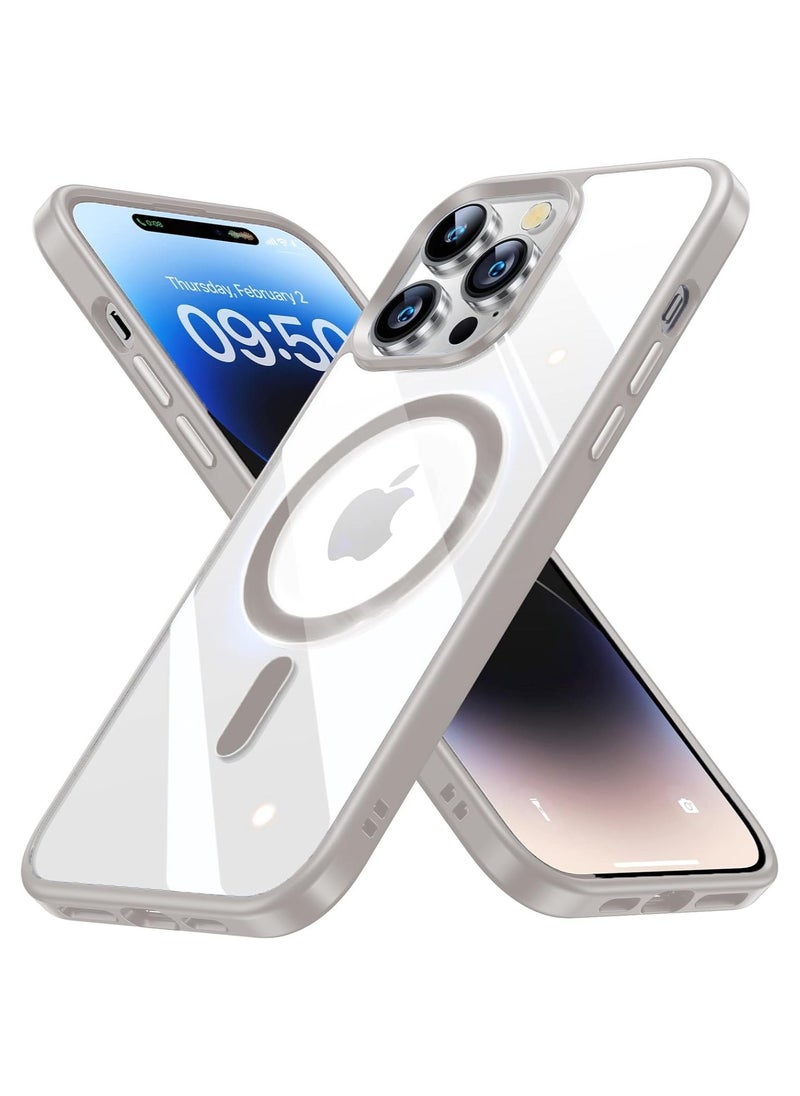 Generic - Built in Magnets Compatible with MagSafe Clear Hard PC Back Cover Soft TPU Frame Shockproof Protective Slim Bumper Case for iPhone 14 Pro (Titanium) - Image 1