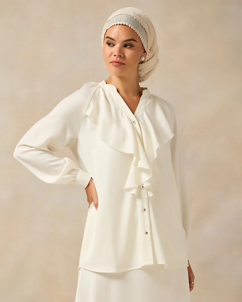 REDTAG Women White Front Ruffle Blouse