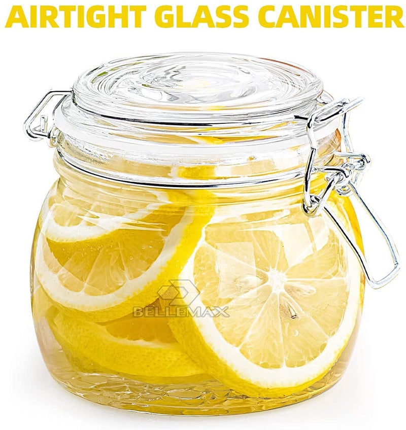 bellemax Airtight Glass Canister with Lids Food Storage Jar Octagon-Storage Container with Clear Preserving Seal Wire Clip Fastening for Kitchen Canning Pasta Sugar,Beans,Spice Set of (500ML, 1-PC) - Image 3