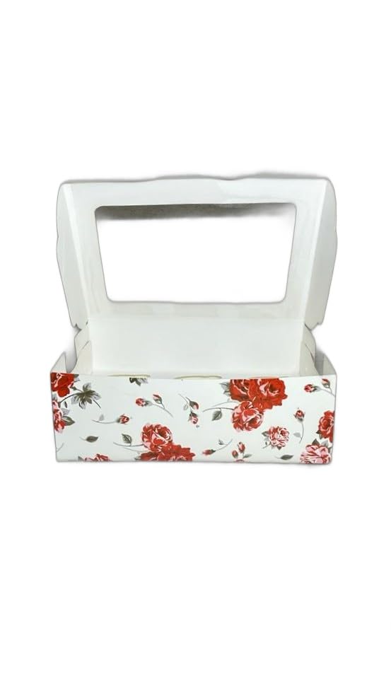 Baekence Baekence Cupcake boxes for packaging 6 Cream Red Flower Print Color Pack of 30 pcs - Image 2