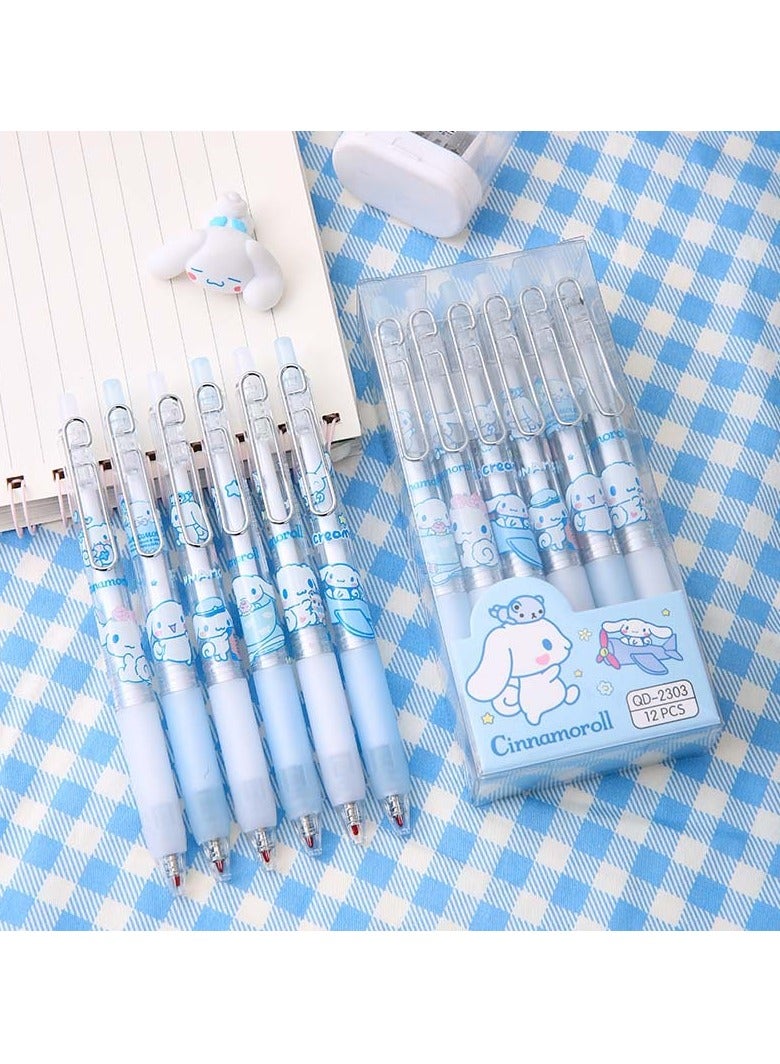 12 Pieces Blue Dog Box Push Pen Metal Pen Clip Push Gel Pen Signature Pen High Value Student Stationery - Image 1
