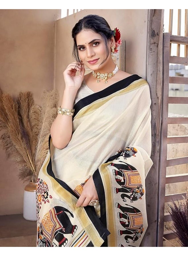 Yashika Women's Art Silk Saree Printed Saree With Unstitched Blouse Material - Suitable For All Indian Occasions and Festivals - Image 4
