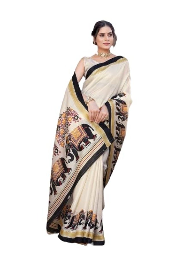 Yashika Women's Art Silk Saree Printed Saree With Unstitched Blouse Material - Suitable For All Indian Occasions and Festivals - Image 1