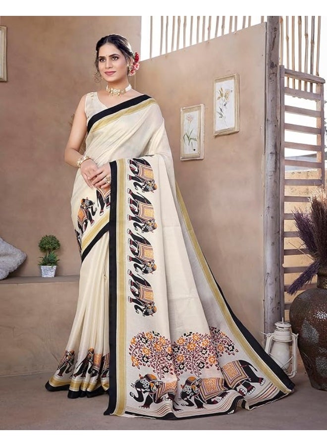 Yashika Women's Art Silk Saree Printed Saree With Unstitched Blouse Material - Suitable For All Indian Occasions and Festivals - Image 2