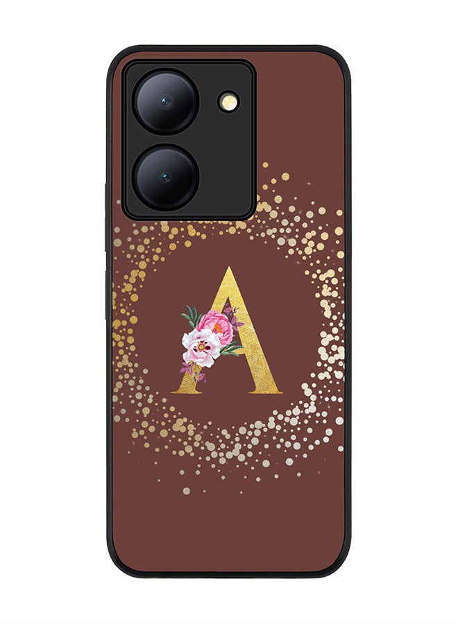 Stylizedd Rugged Black Edge case for Vivo Y27s/ Vivo Y27 5G,Slim fit Flexible Cover - Custom Monogram Initial Letter Floral Pattern Alphabet - A (Brown) - Image 1