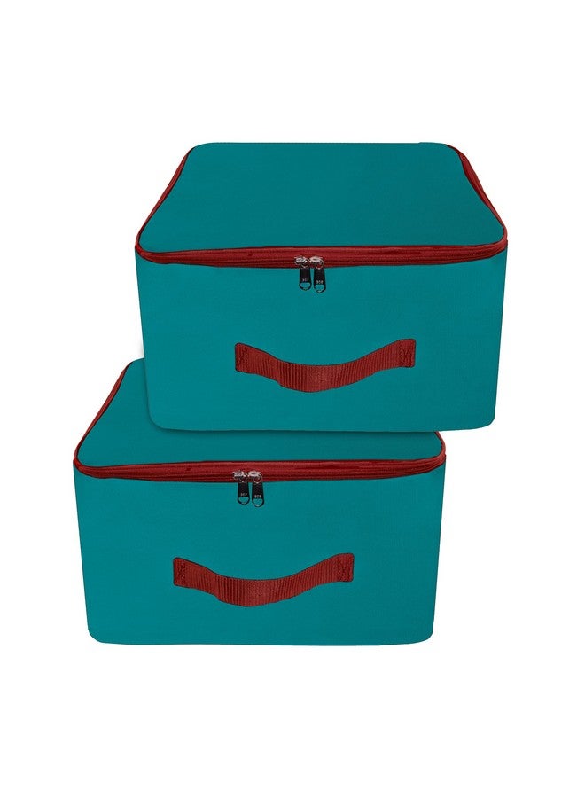 TULMAN 2 Pack Nylon Wardrobe Bag, Underbed Storage, Moisture-Proof Saree Cover with Zipper Closure & Handle - Turquoise (36 x 22.5 x 34 cm), Ideal for Organizing Clothes and Bedding - Image 1