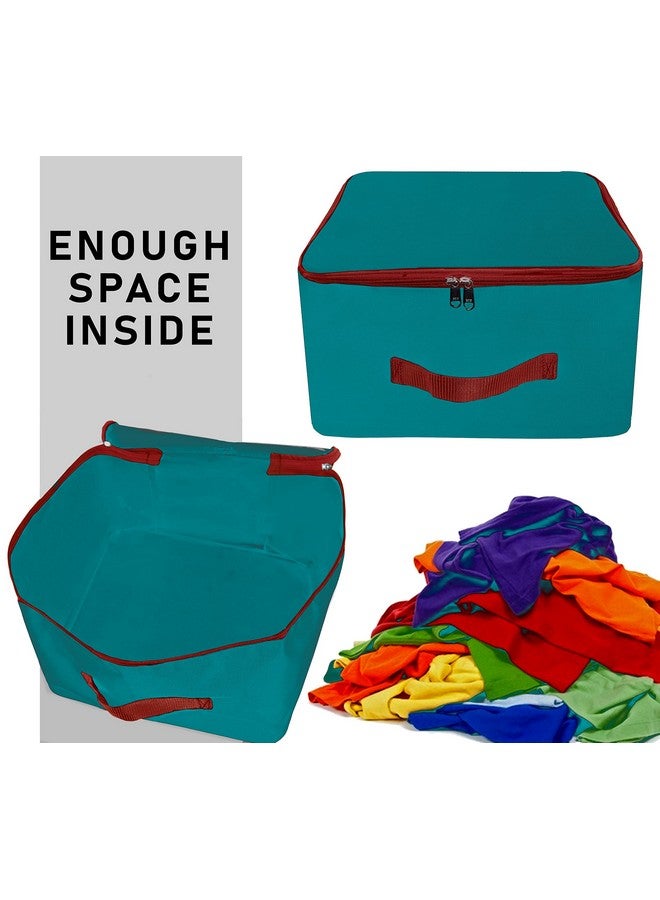 TULMAN 2 Pack Nylon Wardrobe Bag, Underbed Storage, Moisture-Proof Saree Cover with Zipper Closure & Handle - Turquoise (36 x 22.5 x 34 cm), Ideal for Organizing Clothes and Bedding - Image 5