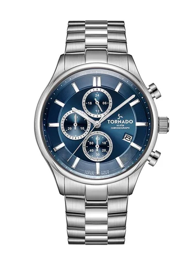 TORNADO Men's Solid stainless steel with Polished outer links and brushed center links. Chronograph Watch T6106B-SBSN - 42mm mm