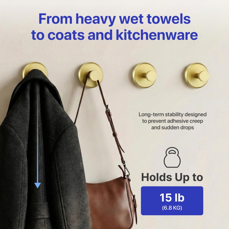 HOME SO Suction Cup Hooks for Shower & Bathroom Towel Holder 4-Pack â€“ Suction Cups Hooks for Hanging Towels, Robes, & Coats - Tiles, Glass Door or Mirror â€“ Shower Hooks & Towel Hooks Organizer - Gold - Image 4