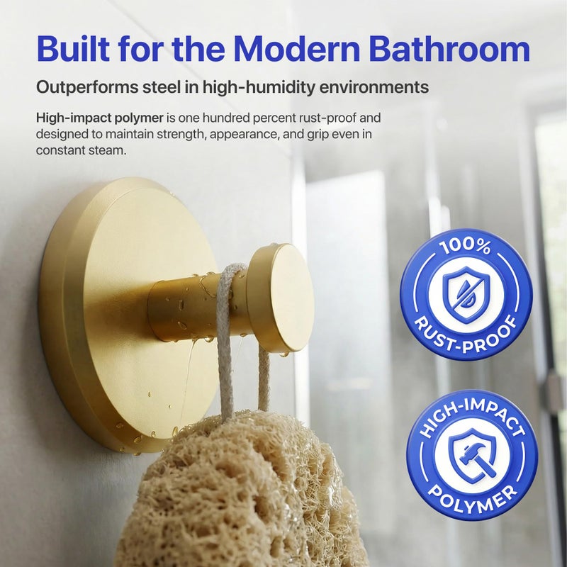 HOME SO Suction Cup Hooks for Shower & Bathroom Towel Holder 4-Pack â€“ Suction Cups Hooks for Hanging Towels, Robes, & Coats - Tiles, Glass Door or Mirror â€“ Shower Hooks & Towel Hooks Organizer - Gold - Image 3