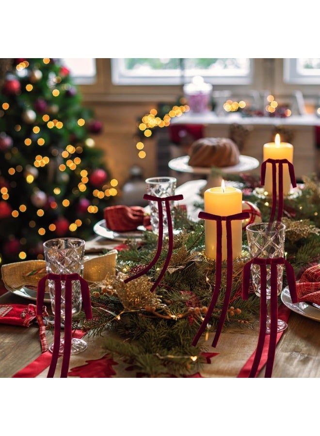 Arabest 6 Pack Velvet Christmas Bows, 24" x 15.5" Long Burgundy Velvet Bows for Christmas Tree, Vintage Velvet Ribbon Bows for Christmas Wreath Garland Staircase Fireplace Indoor Outdoor Decor - Image 4