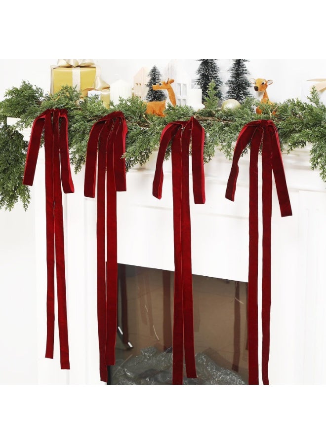 Arabest 6 Pack Velvet Christmas Bows, 24" x 15.5" Long Burgundy Velvet Bows for Christmas Tree, Vintage Velvet Ribbon Bows for Christmas Wreath Garland Staircase Fireplace Indoor Outdoor Decor - Image 5