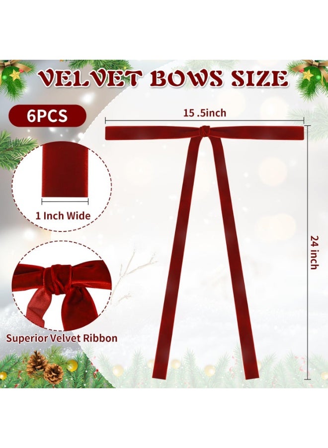Arabest 6 Pack Velvet Christmas Bows, 24" x 15.5" Long Burgundy Velvet Bows for Christmas Tree, Vintage Velvet Ribbon Bows for Christmas Wreath Garland Staircase Fireplace Indoor Outdoor Decor - Image 2