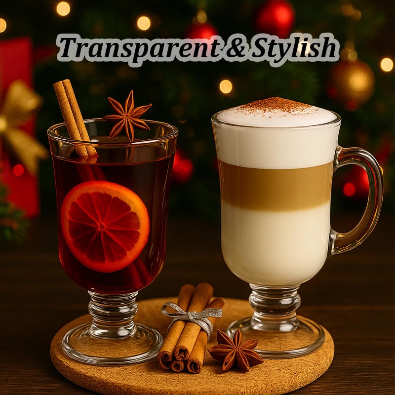 SHANDERBAR Set of 6 Irish Coffee Mugs, 8.5 Oz Irish Coffee Glasses with Handle & Footed Stem Base, Clear Glass Mugs Espresso Glass Cups for Hot Cold Beverages, Tea, Latte, Cappuccino, Smoothie - Image 4