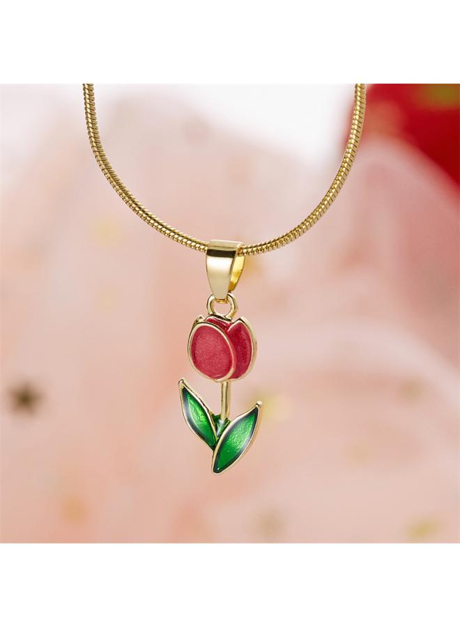 European And American New Tulip Necklace Elegant Fashion Flower Necklace Small Fresh Clavicle Chain 