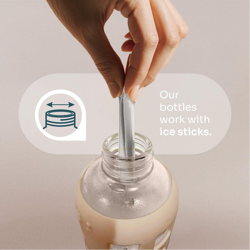 purifyou 40oz / 32oz / 22oz / 12oz Borosilicate Glass Water Bottle with Time & Volume Markers, Silicone Sleeve, Stainless Steel Lid | Reusable Glass Bottle for Water & Juice (22oz Hazelnut) - Image 5