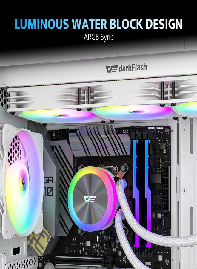 darkFlash DG360 All-in-one Liquid CPU Cooler, High-Performance Pump, ARGB Sync, PWM Daisy Chain Connection Fans, AIO Cooler Compatible with Intel 1851/1700, AMD AM4/AM5 (White, 360mm AIO) - Image 4