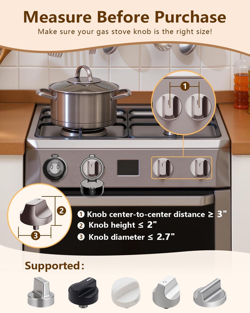 BBsecure Stove Knob Covers - 5+1 Pack Heat Resistant Gas Stove Knob Covers with Child Proof Lock & Strong Adhesive, Oil-Proof Oven Knob Covers with Semi-Transparent Design, Black - Image 3