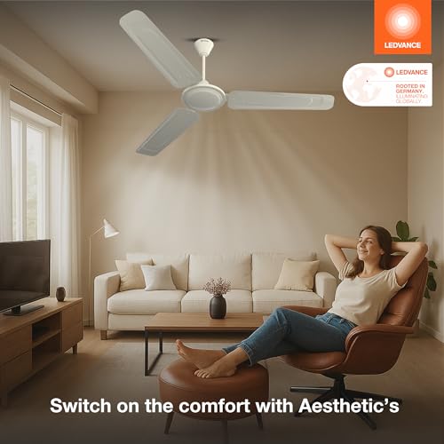 LEDVANCE Windy Ceiling Fan 1200mm | 400 RPM Speed | Low Power Consumption | Higher Air Delivery | BEE Star Rated | Heavy Motor | Suitable for Room, Schools & Offices | 2 Year Warranty - Ivory - Image 3