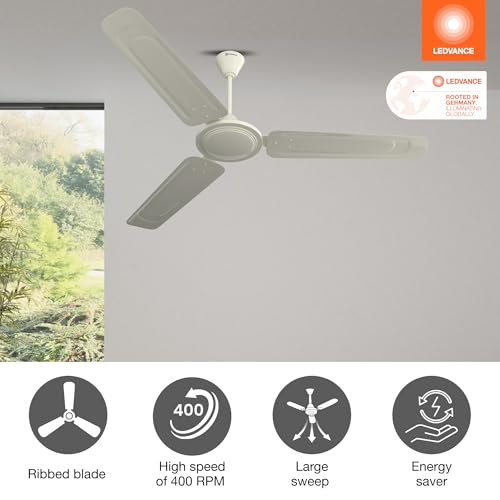 LEDVANCE Windy Ceiling Fan 1200mm | 400 RPM Speed | Low Power Consumption | Higher Air Delivery | BEE Star Rated | Heavy Motor | Suitable for Room, Schools & Offices | 2 Year Warranty - Ivory - Image 4