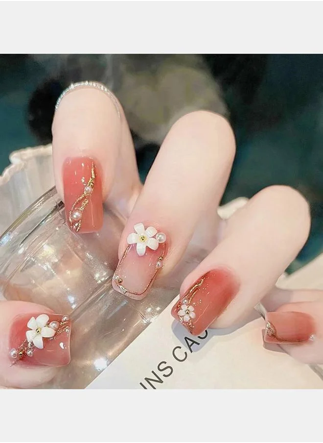 Styli 24 Pcs Embellished Flower Detail Squoval Shape Press-On Nails