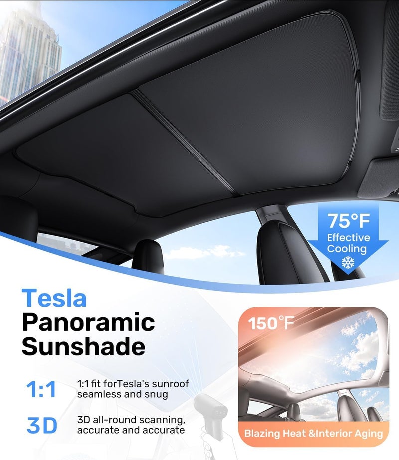 Zanch 2024 Upgrade Tesla Model Y Sunshade Roof [No-Sag, Sun Protection] [Magnetic No Gaps] Tesla Model Y Accessories 2024 Heat Insulation Foldable Roof Sun Shade for Model Y 2020-2024 - Gen 3 Black - Image 2