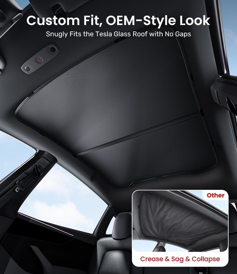 Zanch 2024 Upgrade Tesla Model Y Sunshade Roof [No-Sag, Sun Protection] [Magnetic No Gaps] Tesla Model Y Accessories 2024 Heat Insulation Foldable Roof Sun Shade for Model Y 2020-2024 - Gen 3 Black - Image 5
