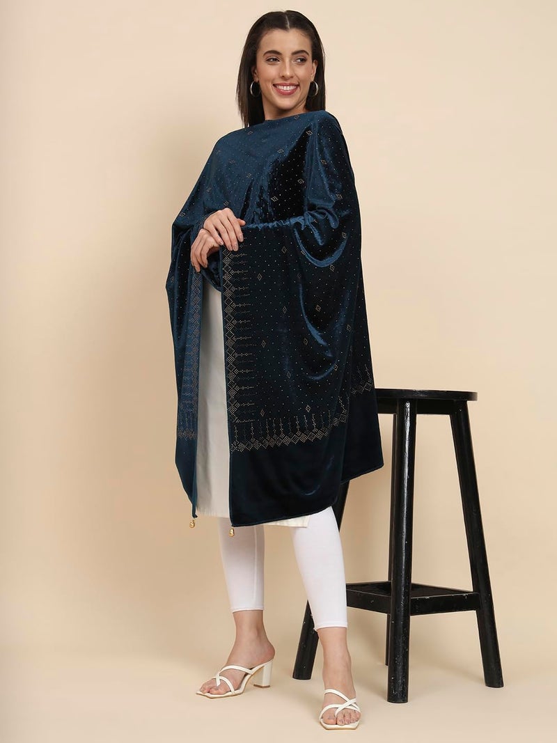 Pashmoda Women Makhamli Velvet Crystal Embellished Stole (Size 72X203 cms) - Image 2