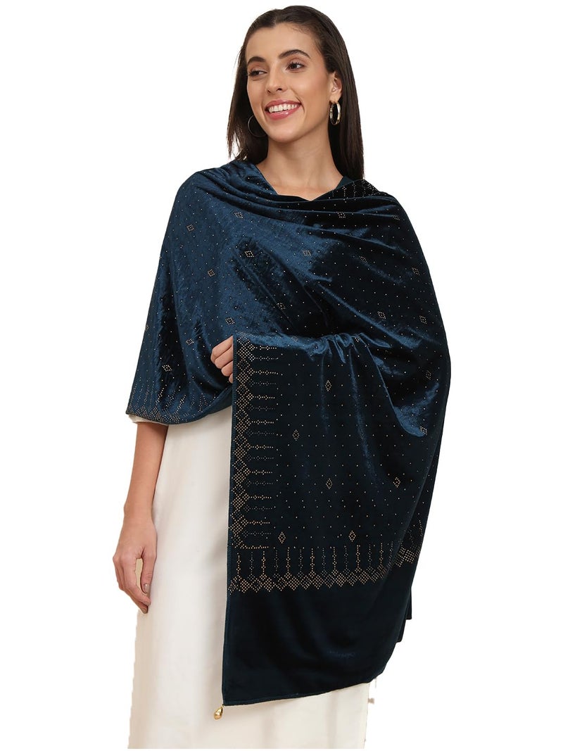 Pashmoda Women Makhamli Velvet Crystal Embellished Stole (Size 72X203 cms) - Image 1