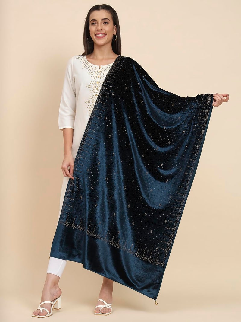 Pashmoda Women Makhamli Velvet Crystal Embellished Stole (Size 72X203 cms) - Image 5