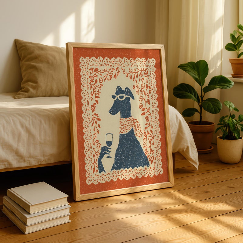 TNESSENTIAL Dog Wine Print, Funny Dog Wall Art, Whippet Greyhound Poster, Retro Kitchen Wall Art, Quirky Animal Print, Colorful Dining Room Decor - Image 2