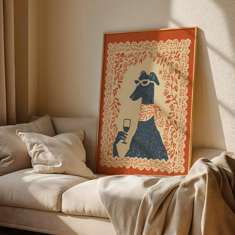 TNESSENTIAL Dog Wine Print, Funny Dog Wall Art, Whippet Greyhound Poster, Retro Kitchen Wall Art, Quirky Animal Print, Colorful Dining Room Decor - Image 5
