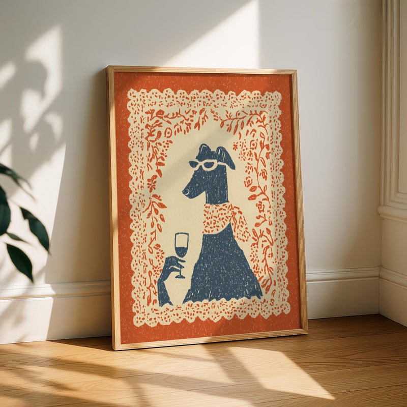 TNESSENTIAL Dog Wine Print, Funny Dog Wall Art, Whippet Greyhound Poster, Retro Kitchen Wall Art, Quirky Animal Print, Colorful Dining Room Decor - Image 3