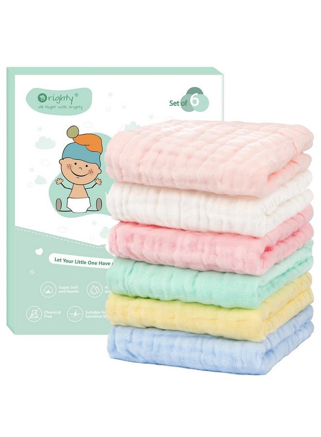 Orighty Muslin Baby Washcloths Pack Of 6 - Soft Face Cloths For Newborn, Absorbent Baby Bath And Face Towels, 100% Cotton Baby Wipes, Burp Cloths, Feeding Towels For Babies And Infants - 10 X 10’’ - Image 1