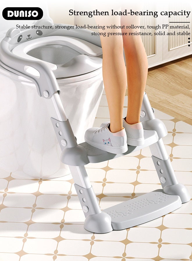 DUNISO كرسي تدريب على المرحاض مع سلم خطوة، كرسي مرحاض قابل للطي محمول مع ارتفاع قابل للتعديل، مقعد مرحاض مريح وآمن مع سلمة مضادة للانزلاق وسادة ناعمة للأطفال الصغار الأولاد والبنات - Image 5