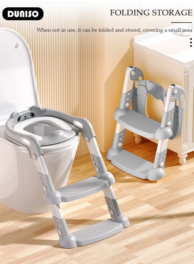 DUNISO كرسي تدريب على المرحاض مع سلم خطوة، كرسي مرحاض قابل للطي محمول مع ارتفاع قابل للتعديل، مقعد مرحاض مريح وآمن مع سلمة مضادة للانزلاق وسادة ناعمة للأطفال الصغار الأولاد والبنات - Image 2