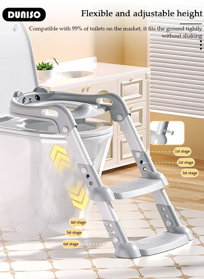 DUNISO كرسي تدريب على المرحاض مع سلم خطوة، كرسي مرحاض قابل للطي محمول مع ارتفاع قابل للتعديل، مقعد مرحاض مريح وآمن مع سلمة مضادة للانزلاق وسادة ناعمة للأطفال الصغار الأولاد والبنات - Image 3