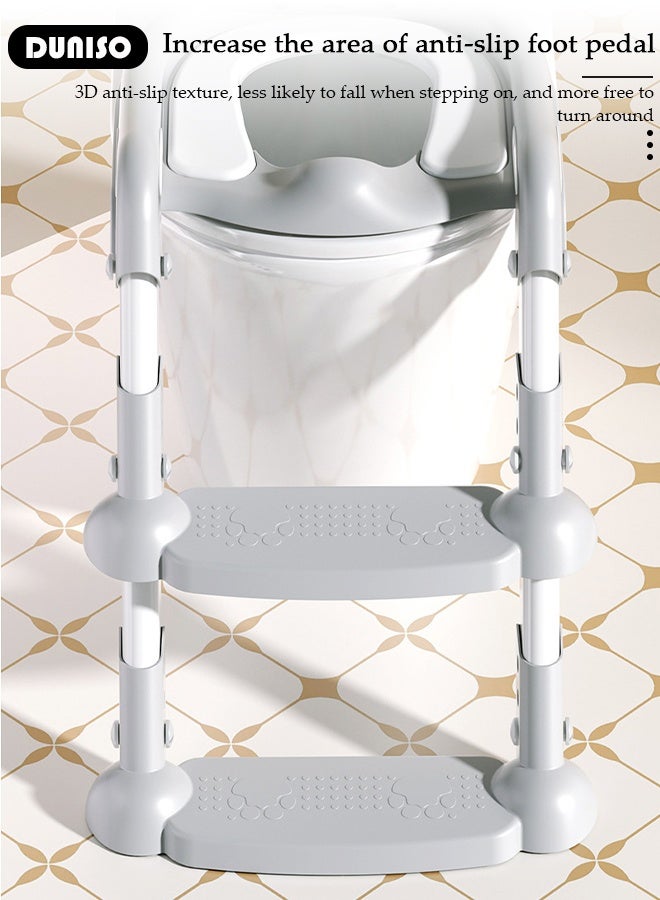 DUNISO كرسي تدريب على المرحاض مع سلم خطوة، كرسي مرحاض قابل للطي محمول مع ارتفاع قابل للتعديل، مقعد مرحاض مريح وآمن مع سلمة مضادة للانزلاق وسادة ناعمة للأطفال الصغار الأولاد والبنات - Image 4