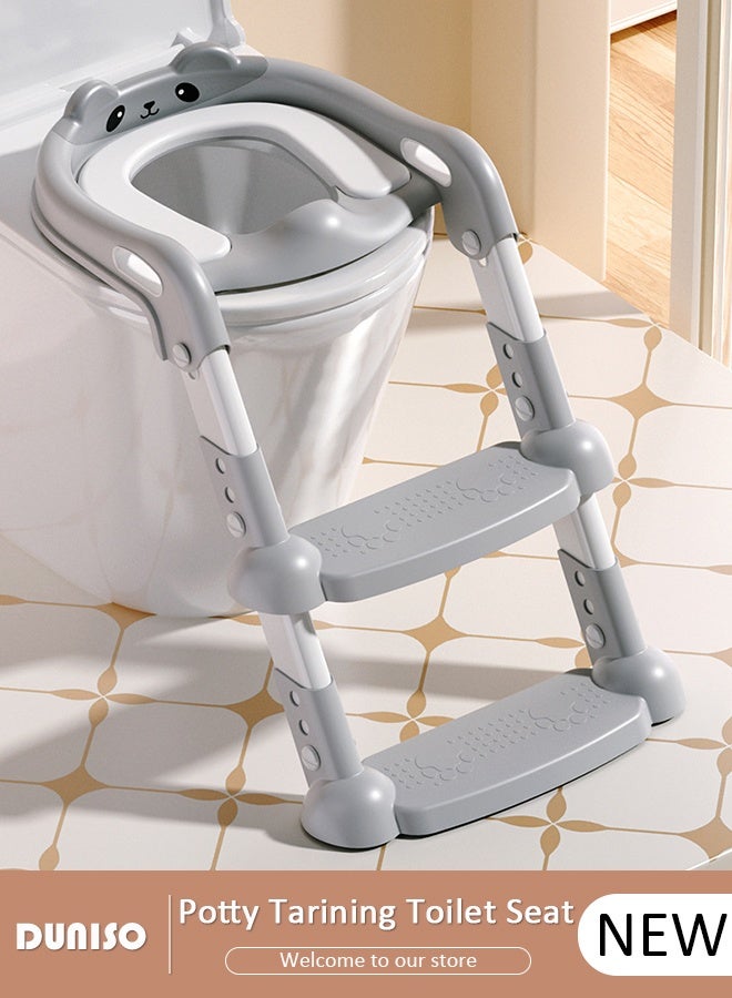 DUNISO كرسي تدريب على المرحاض مع سلم خطوة، كرسي مرحاض قابل للطي محمول مع ارتفاع قابل للتعديل، مقعد مرحاض مريح وآمن مع سلمة مضادة للانزلاق وسادة ناعمة للأطفال الصغار الأولاد والبنات - Image 1