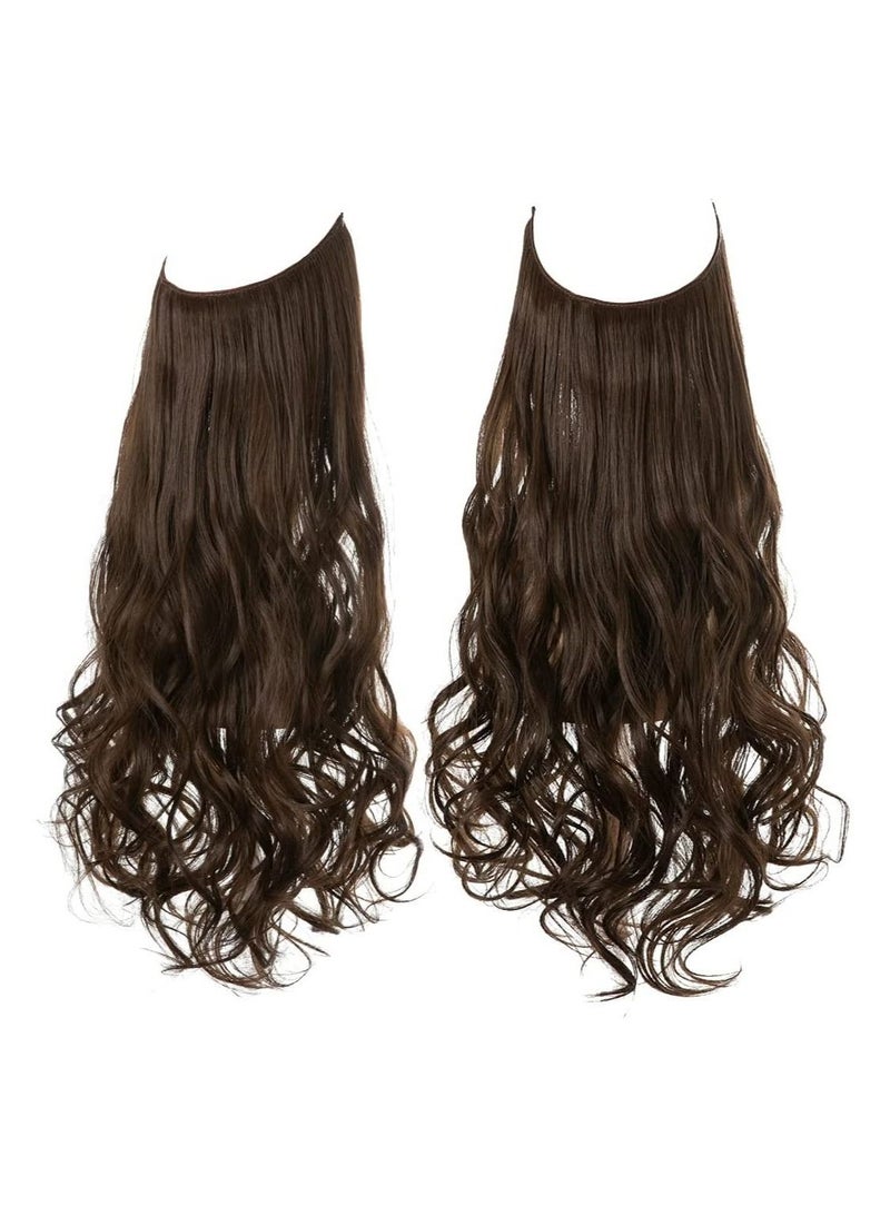 إستيل وصلات شعر بني قصير 14 إنش 3.6 أونصة قطعة شعر صناعية مموجة مجعد قابل للتعديل عقال سلكي شفاف بدون مشبك للنساء ألياف مقاومة للحرارة - Image 2