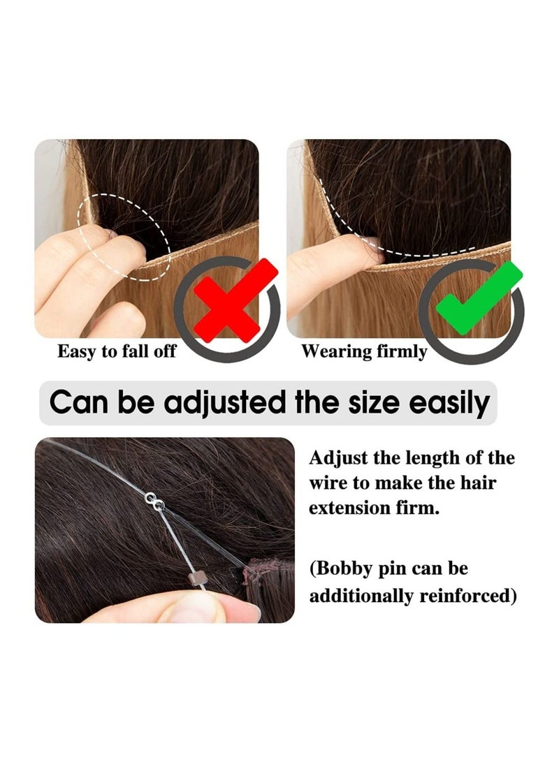 إستيل وصلات شعر بني قصير 14 إنش 3.6 أونصة قطعة شعر صناعية مموجة مجعد قابل للتعديل عقال سلكي شفاف بدون مشبك للنساء ألياف مقاومة للحرارة - Image 5