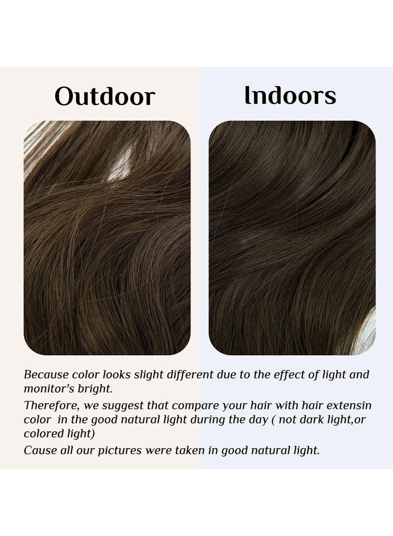 إستيل وصلات شعر بني قصير 14 إنش 3.6 أونصة قطعة شعر صناعية مموجة مجعد قابل للتعديل عقال سلكي شفاف بدون مشبك للنساء ألياف مقاومة للحرارة - Image 3